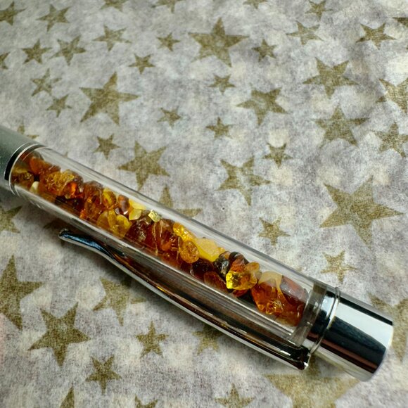 NEW Ball Point Pen with Genuine Amber Chips "Decor" Gift Box - Picture 3 of 5